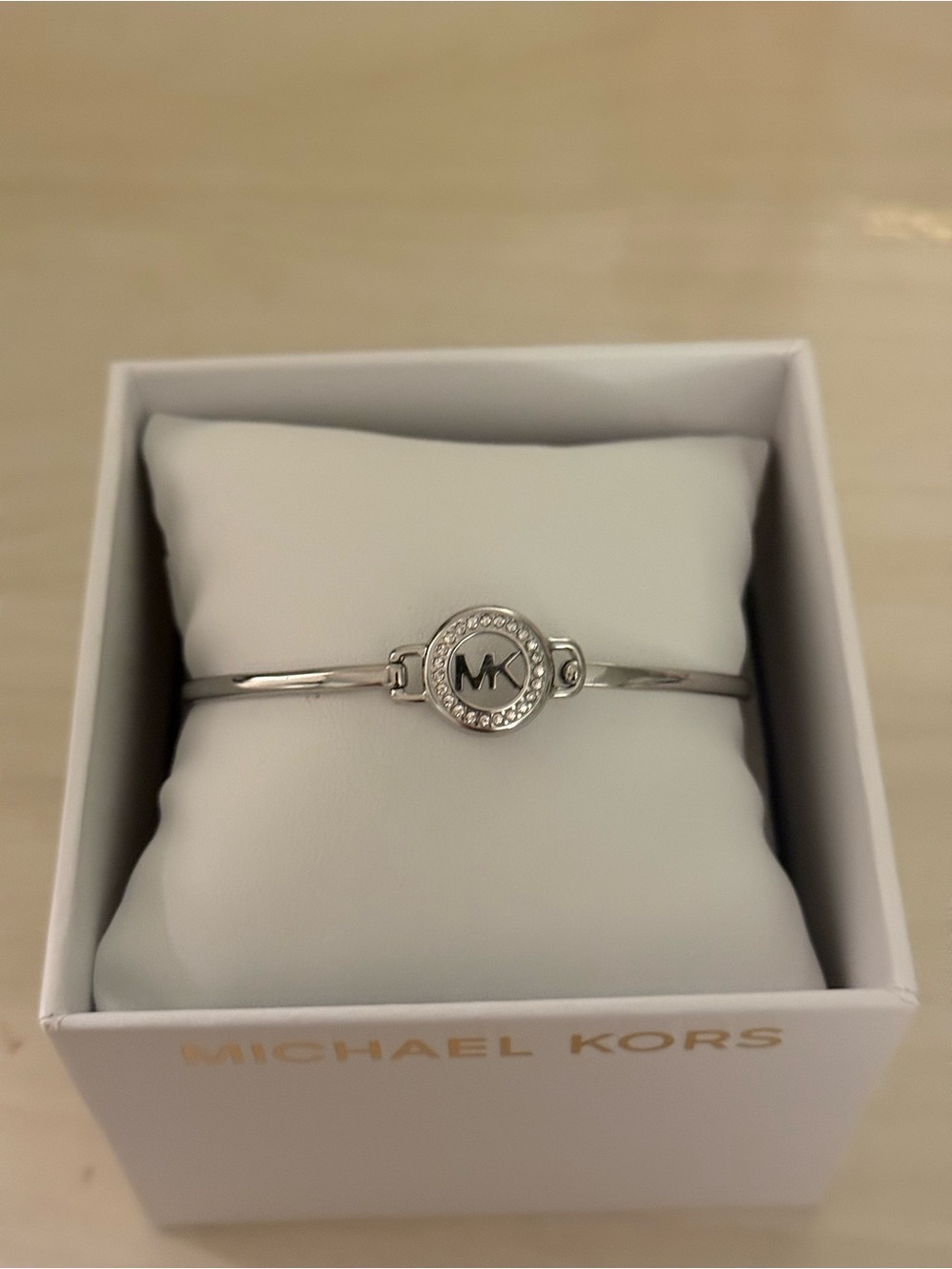 Michael Kors Silver Crystal MK Logo Slim Bangle